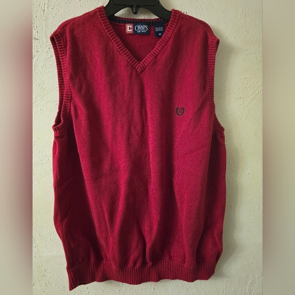 Chaps Men's V-Neck Sweater Vest in Deep Red
